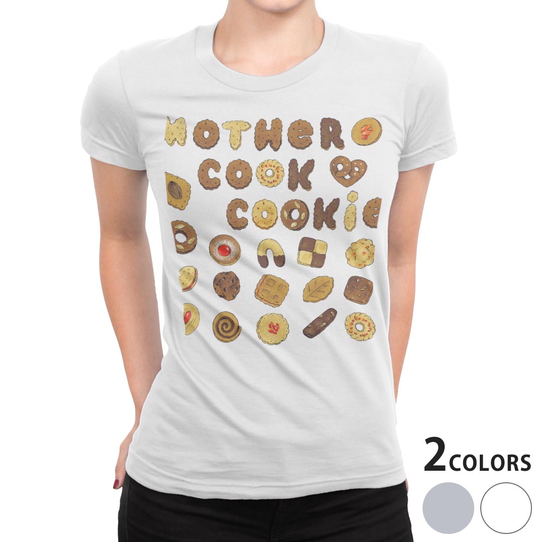 tシャツ レディース 半袖 白地 デザイン M L 白 ホワイト グレー Tシャツ ティーシャツ T shirt 005507 ユニーク イラスト クッキー