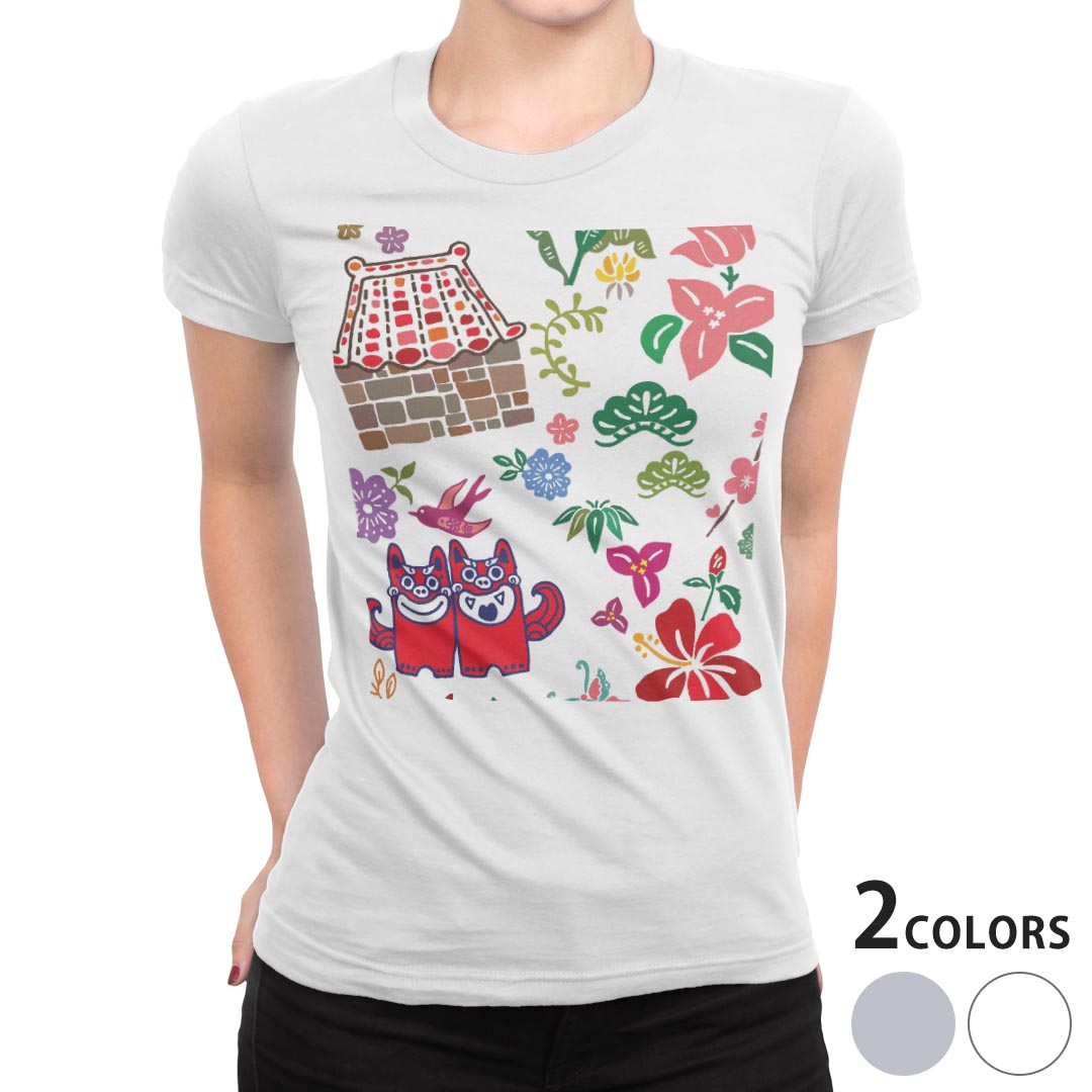 tシャツ レディース 半袖 白地 デザイン M L 白 ホワイト グレー Tシャツ ティーシャツ T shirt 005541 ユニーク 沖縄 イラスト カラフル