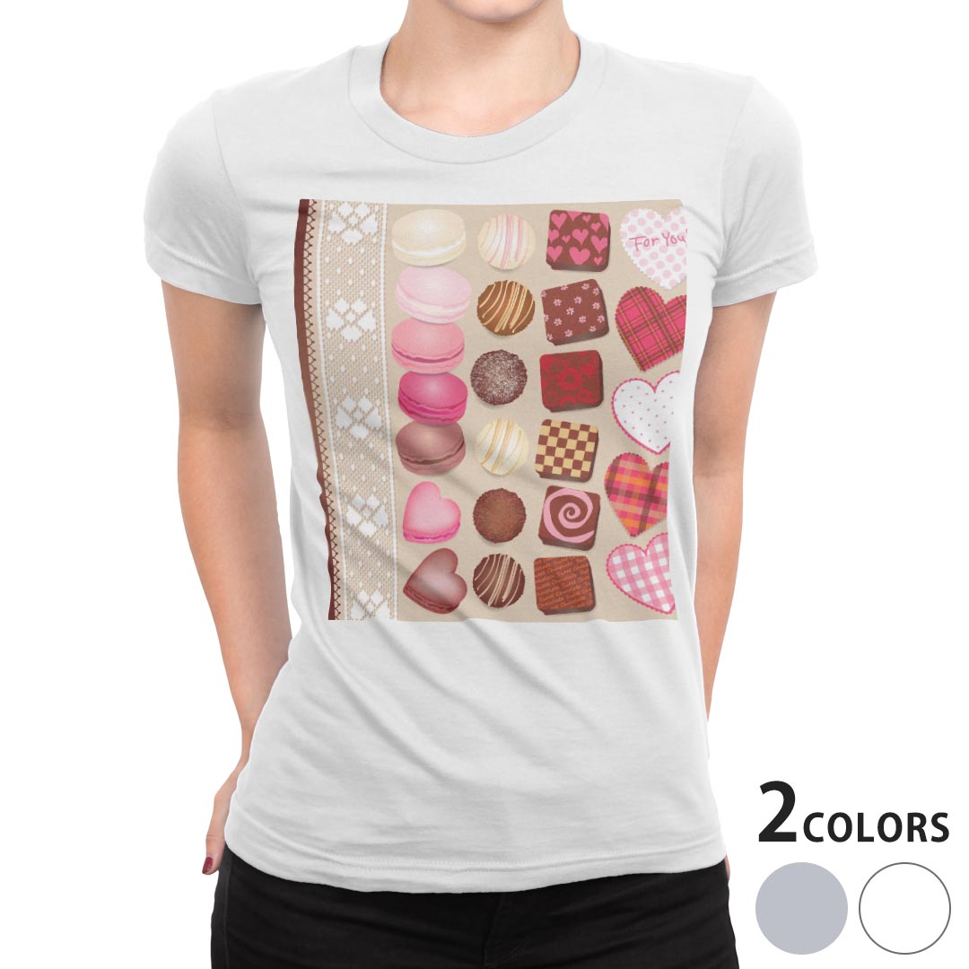 tシャツ レディース 半袖 白地 デザイン M L 白 ホワイト グレー Tシャツ ティーシャツ T shirt 005551 ユニーク ハート　チョコ(4.0)