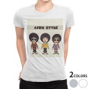 tシャツ レディース 半袖 白地 デザイン M L 白 ホワイト グレー Tシャツ ティーシャツ T shirt 005788 ユニーク アフロ キャラクター