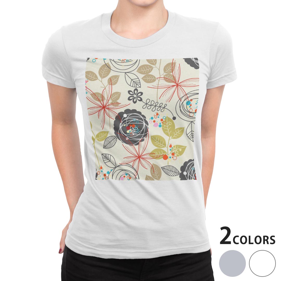 tシャツ レディース 半袖 白地 デザイン M L 白 ホワイト グレー Tシャツ ティーシャツ T shirt 005843 フラワー 花 フラワー