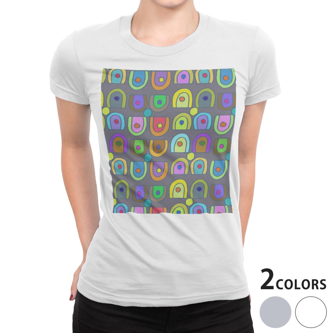 tシャツ レディース 半袖 白地 デザイン M L 白 ホワイト グレー Tシャツ ティーシャツ T shirt 005882 その他 カラフル　模様