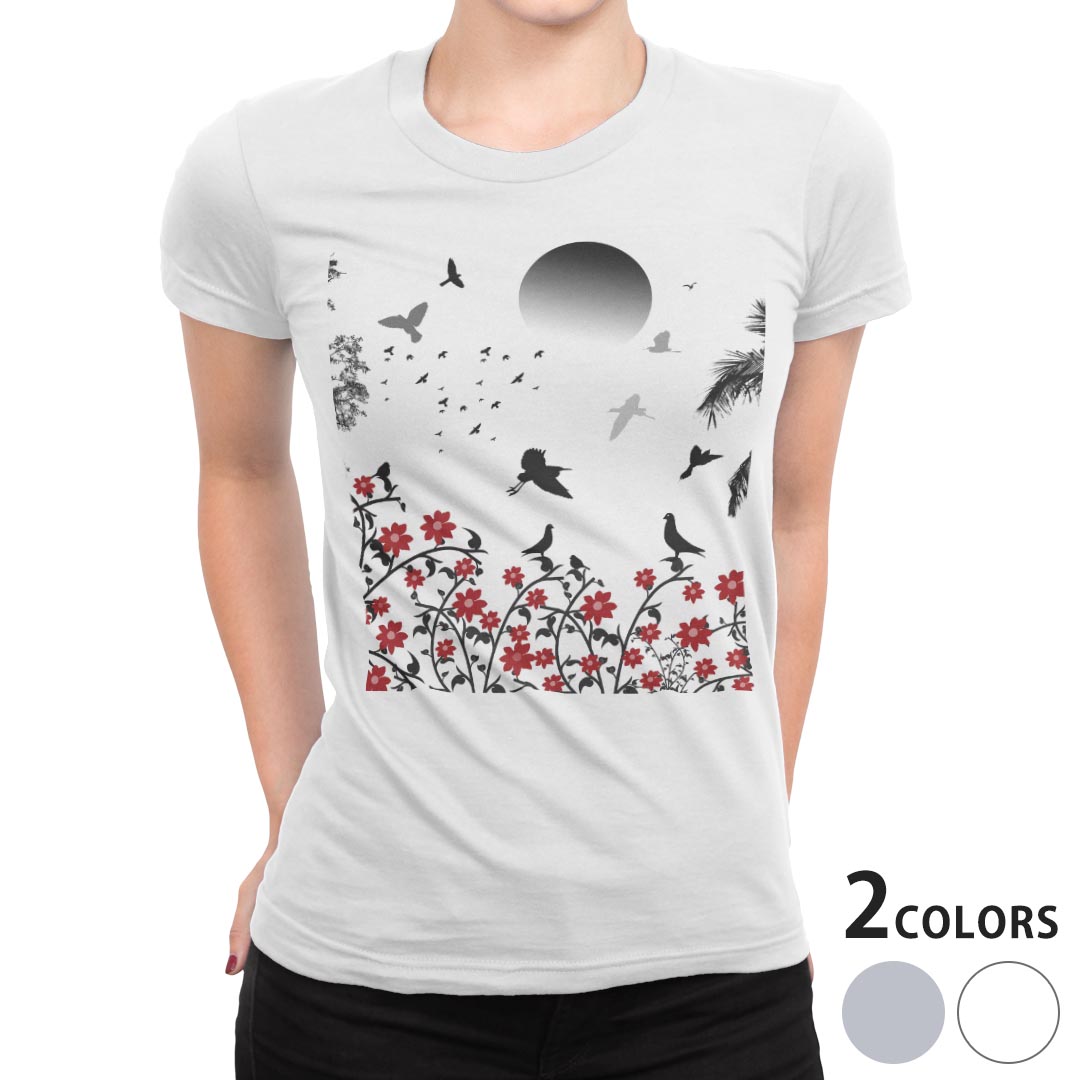 tシャツ レディース 半袖 白地 デザイン M L 白 ホワイト グレー Tシャツ ティーシャツ T shirt 005909 写真・風景 花　フラワー