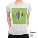 tシャツ レディース 半袖 白地 デザイン M L 白 ホワイト グレー Tシャツ ティーシャツ T shirt 006037 チェック・ボーダー クローバー レインボー