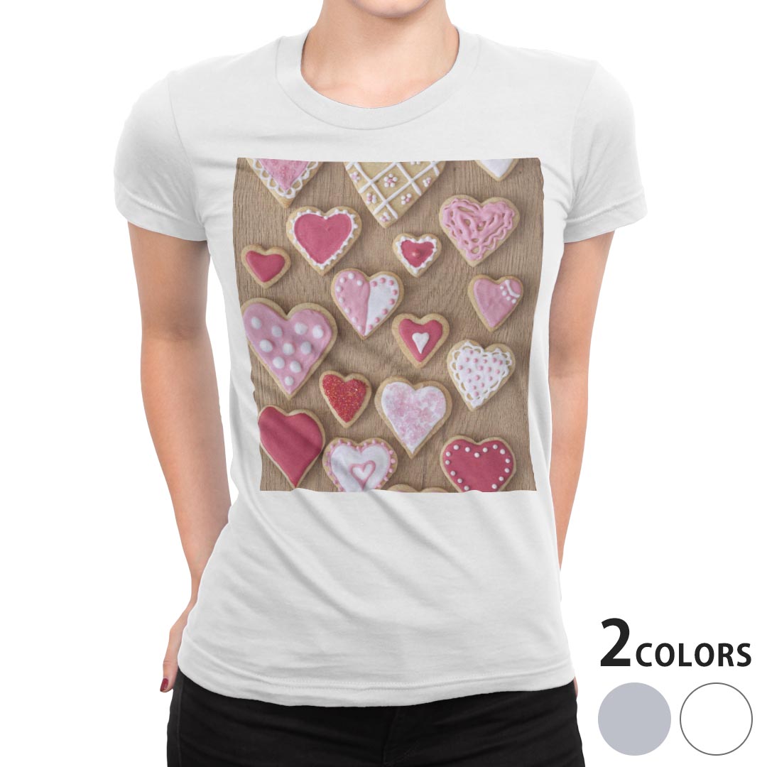 tシャツ レディース 半袖 白地 デザイン M L 白 ホワイト グレー Tシャツ ティーシャツ T shirt 006099 ラブリー 写真 クッキー