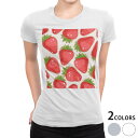 tシャツ レディース 半袖 白地 デザイン M L 白 ホワイト グレー Tシャツ ティーシャツ T shirt 006119 その他 イチゴ 苺 イラスト 模様