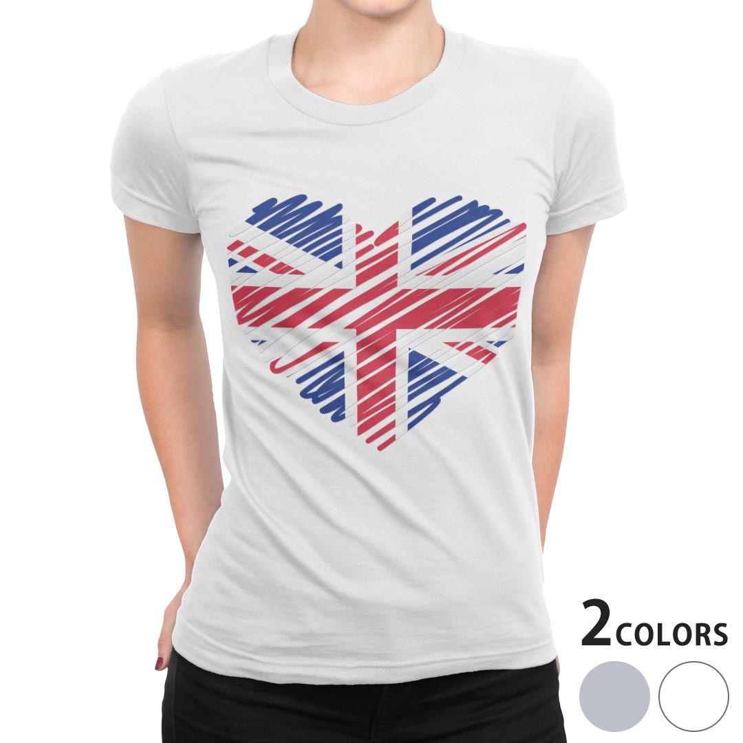 tシャツ レディース 半袖 白地 デザイン S M L XL Tシャツ ティーシャツ T shirt 006150 ユニーク 国旗　ハート 1