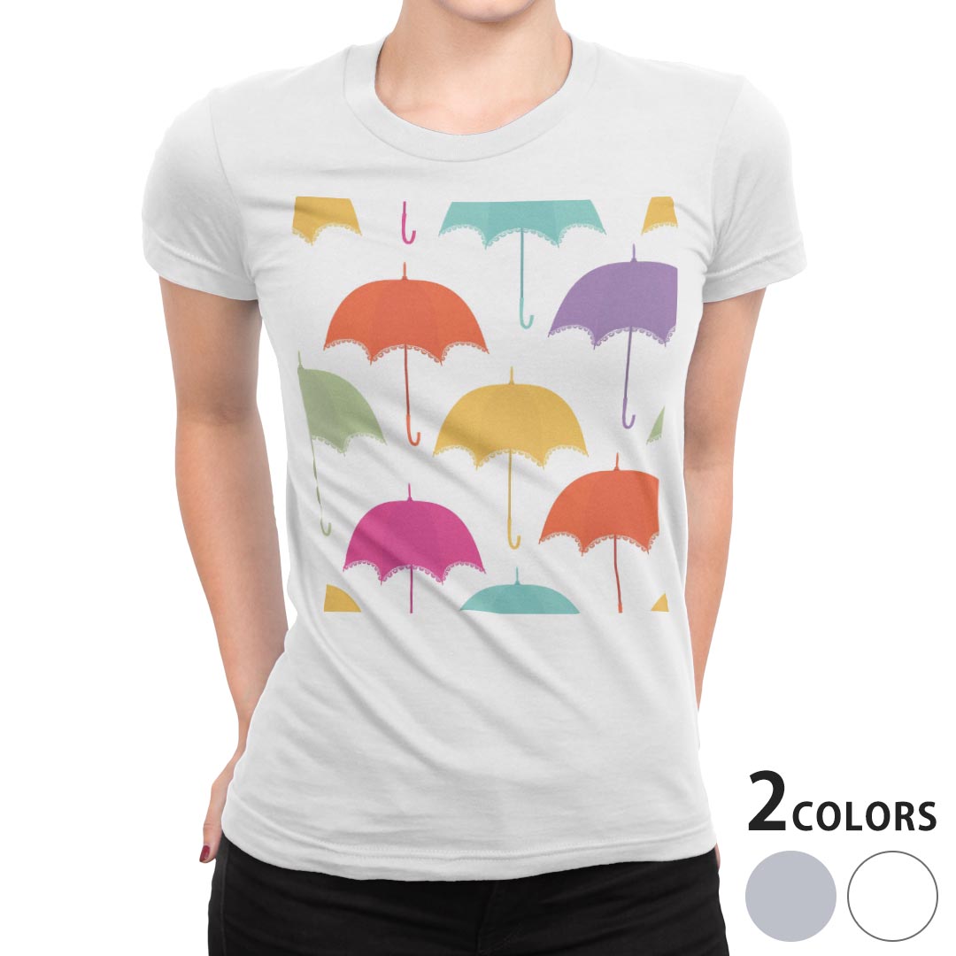 tシャツ レディース 半袖 白地 デザイン M L 白 ホワイト グレー Tシャツ ティーシャツ T shirt 006151 その他 傘 カラフル 模様