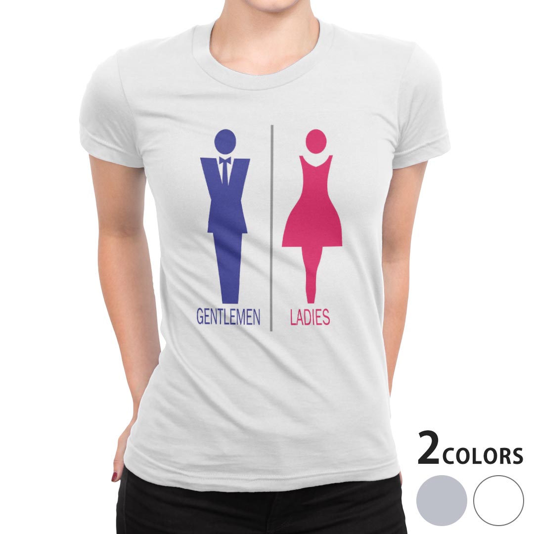 T-Shirts - tシャツ レディース 半袖 白地 デザイン M L 白 ホワイト グレー Tシャツ ティーシャツ T shirt 006212 その他 トイレ　人物