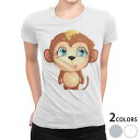 tシャツ レディース 半袖 白地 デザイン M L 白 ホワイト グレー Tシャツ ティーシャツ T shirt 006239 ラブリー さる キャラクター
