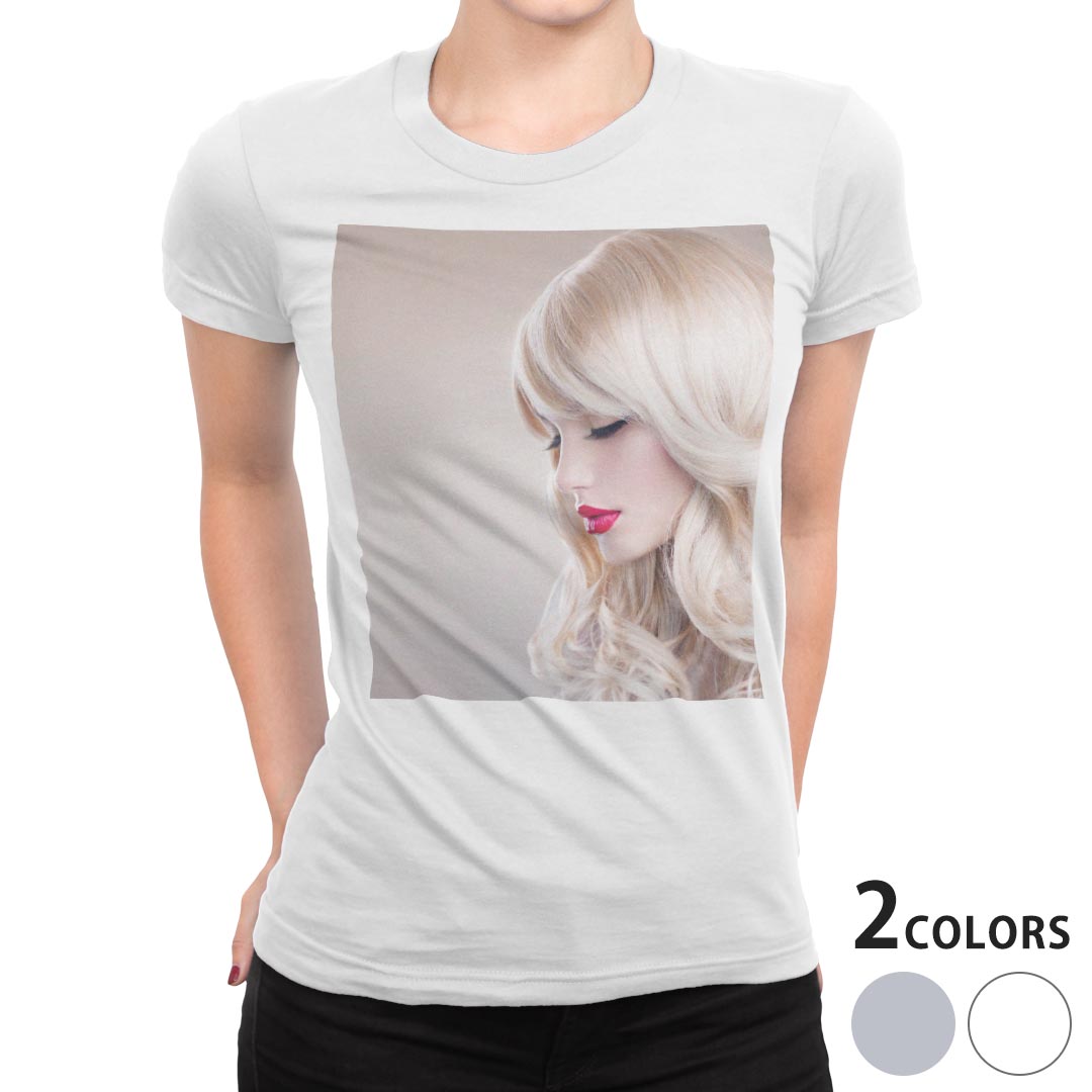tシャツ レディース 半袖 白地 デザイン M L 白 ホワイト グレー Tシャツ ティーシャツ T shirt 006263 写真・風景 写真 人物