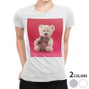 tシャツ レディース 半袖 白地 デザイン M L 白 ホワイト グレー Tシャツ ティーシャツ T shirt 006350 ラブリー 写真 ぬいぐるみ テディベア