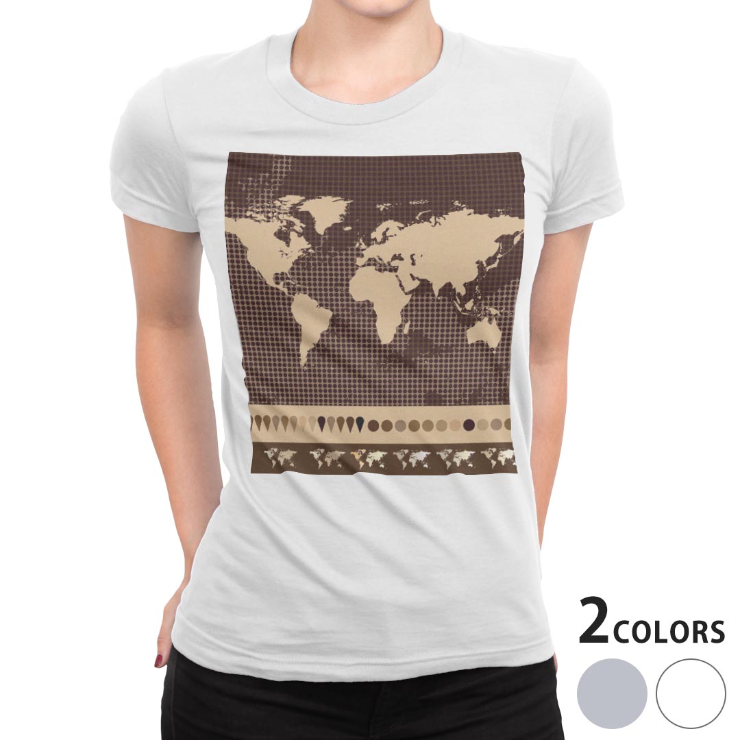 tシャツ レディース 半袖 白地 デザイン M L 白 ホワイト グレー Tシャツ ティーシャツ T shirt 006463 その他 地図　世界