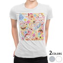 tシャツ レディース 半袖 白地 デザイン M L 白 ホワイト グレー Tシャツ ティーシャツ T shirt 006511 フラワー うさぎ 花 フラワー