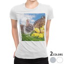 tシャツ レディース 半袖 白地 デザイン M L 白 ホワイト グレー Tシャツ ティーシャツ T shirt 006581 写真・風景 写真 うさぎ 動物