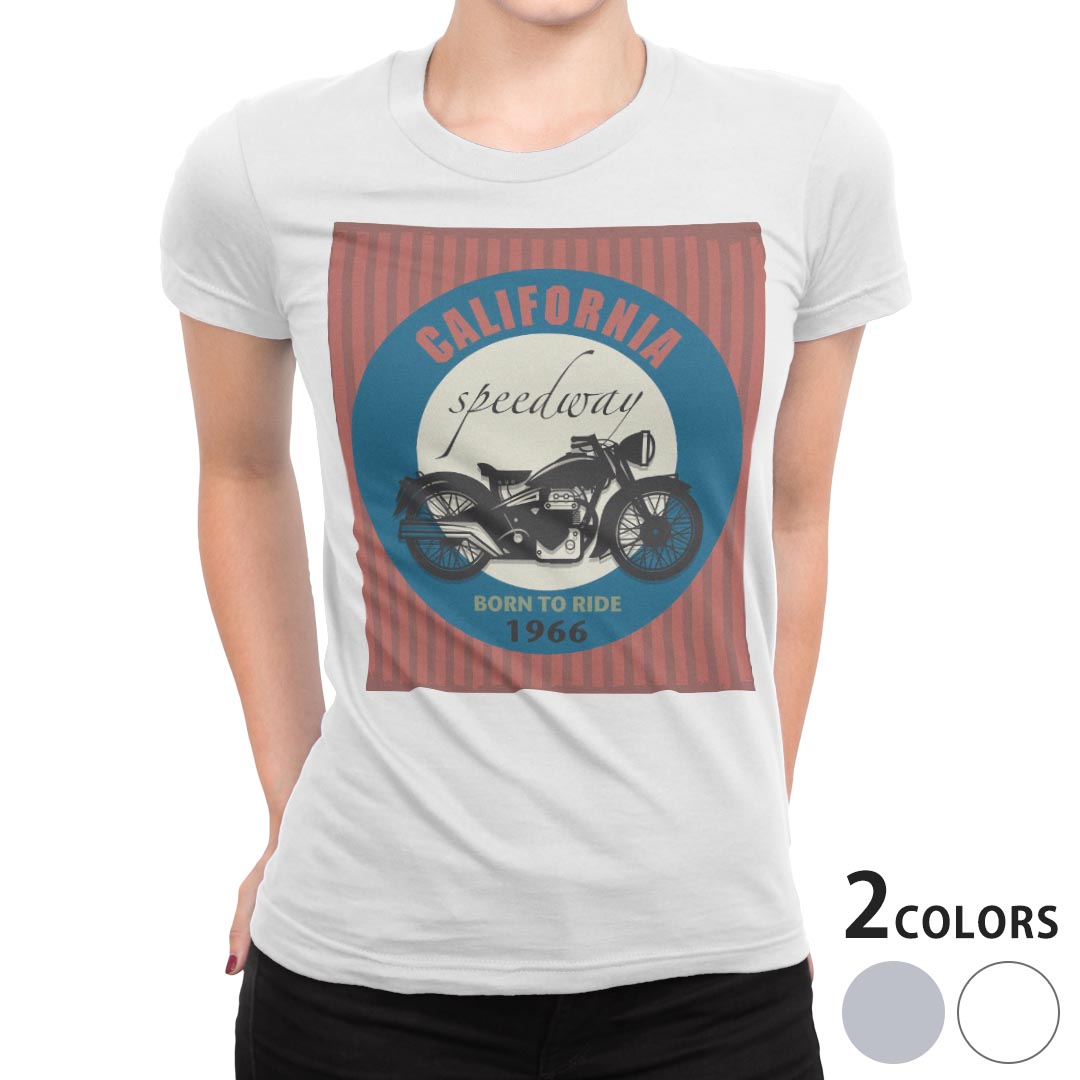 tシャツ レディース 半袖 白地 デザイン M L 白 ホワイト グレー Tシャツ ティーシャツ T shirt 006588 クール イラスト バイク 英語