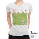 tシャツ レディース 半袖 白地 デザイン M L 白 ホワイト グレー Tシャツ ティーシャツ T shirt 006785 アニマル うさぎ キャラクター