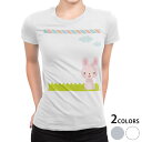 tシャツ レディース 半袖 白地 デザイン M L 白 ホワイト グレー Tシャツ ティーシャツ T shirt 006829 アニマル うさぎ キャラクター