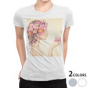 tシャツ レディース 半袖 白地 デザイン M L 白 ホワイト グレー Tシャツ ティーシャツ T shirt 006858 フラワー 写真 人物 花 フラワー(4)