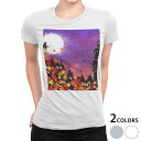tシャツ レディース 半袖 白地 デザイン M L 白 ホワイト グレー Tシャツ ティーシャツ T shirt 006877 その他 ハロウィン 魔女 紅葉
