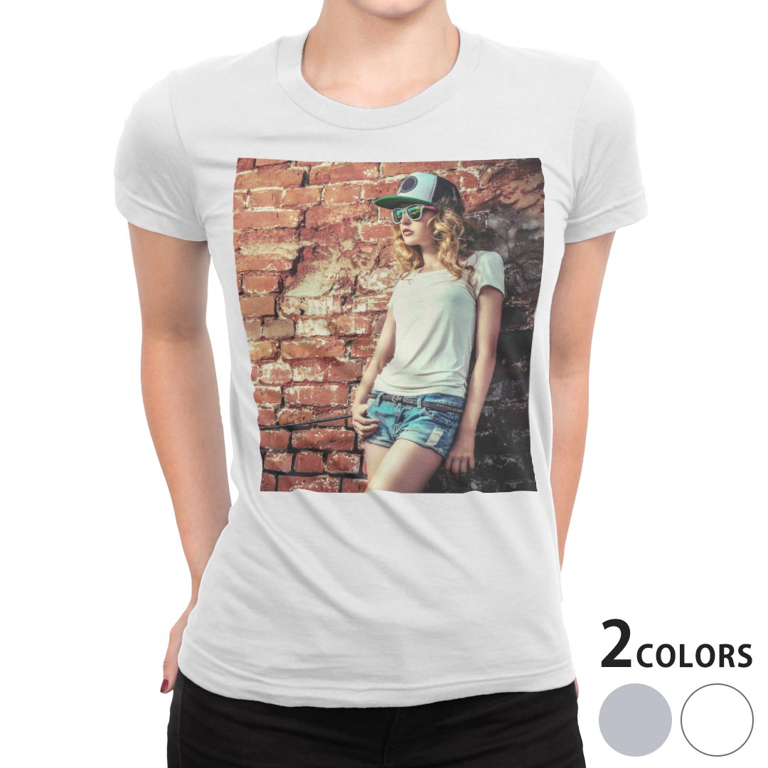 tシャツ レディース 半袖 白地 デザイン M L 白 ホワイト グレー Tシャツ ティーシャツ T shirt 006918 写真・風景 写真 人物