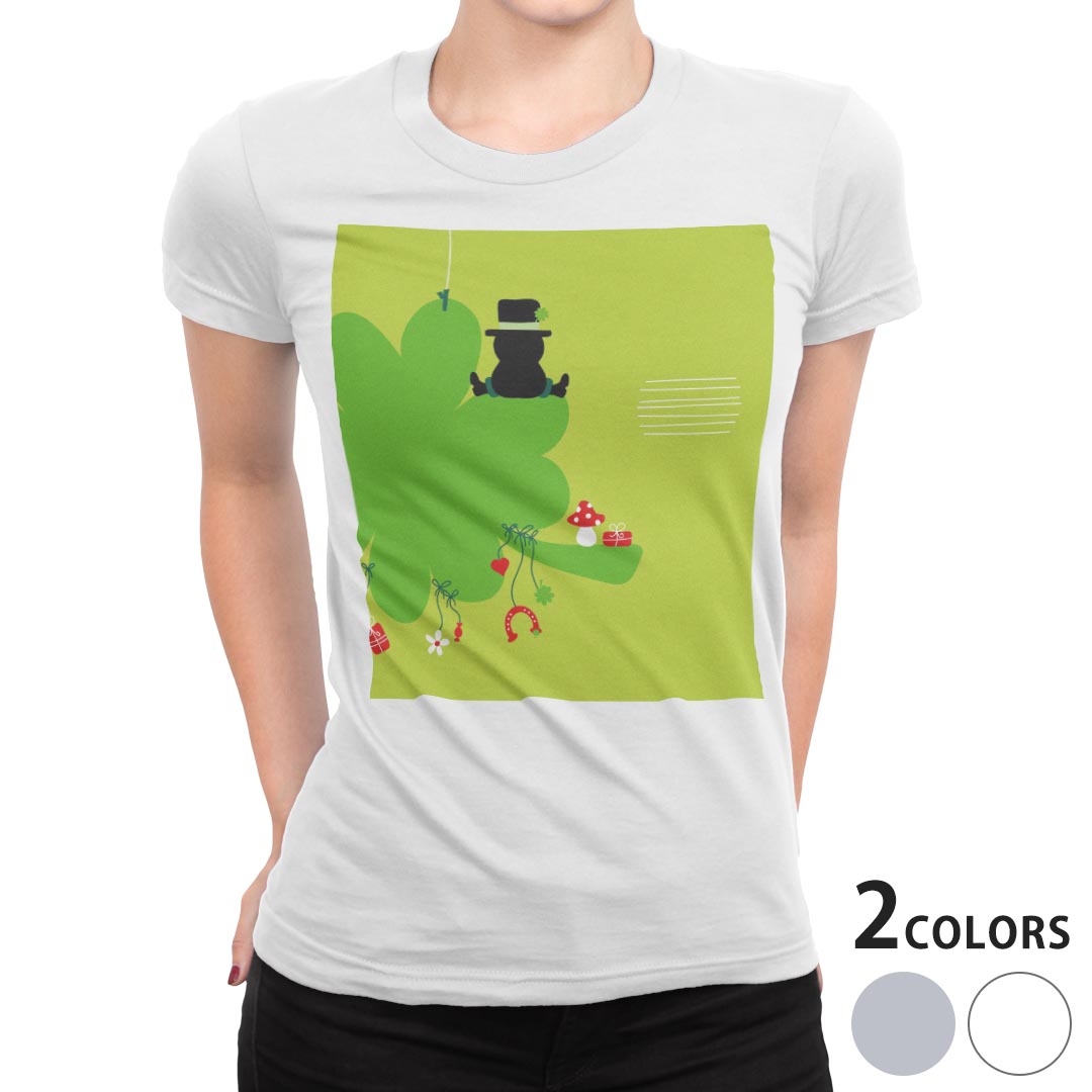 tシャツ レディース 半袖 白地 デザイン M L 白 ホワイト グレー Tシャツ ティーシャツ T shirt 007270 ラブリー クローバー イラスト