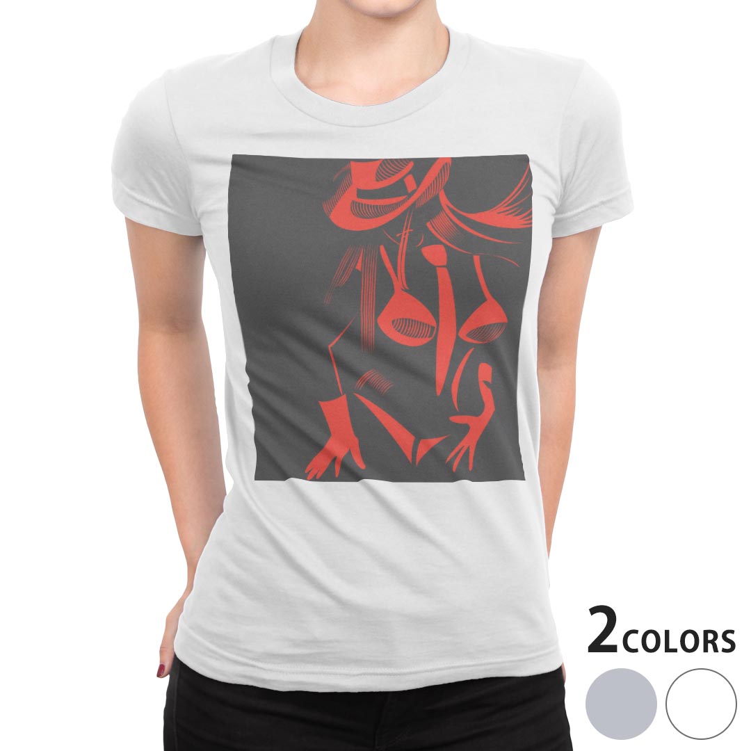 tシャツ レディース 半袖 白地 デザイン M L 白 ホワイト グレー Tシャツ ティーシャツ T shirt 007285 クール 人物　赤　レッド　イラスト