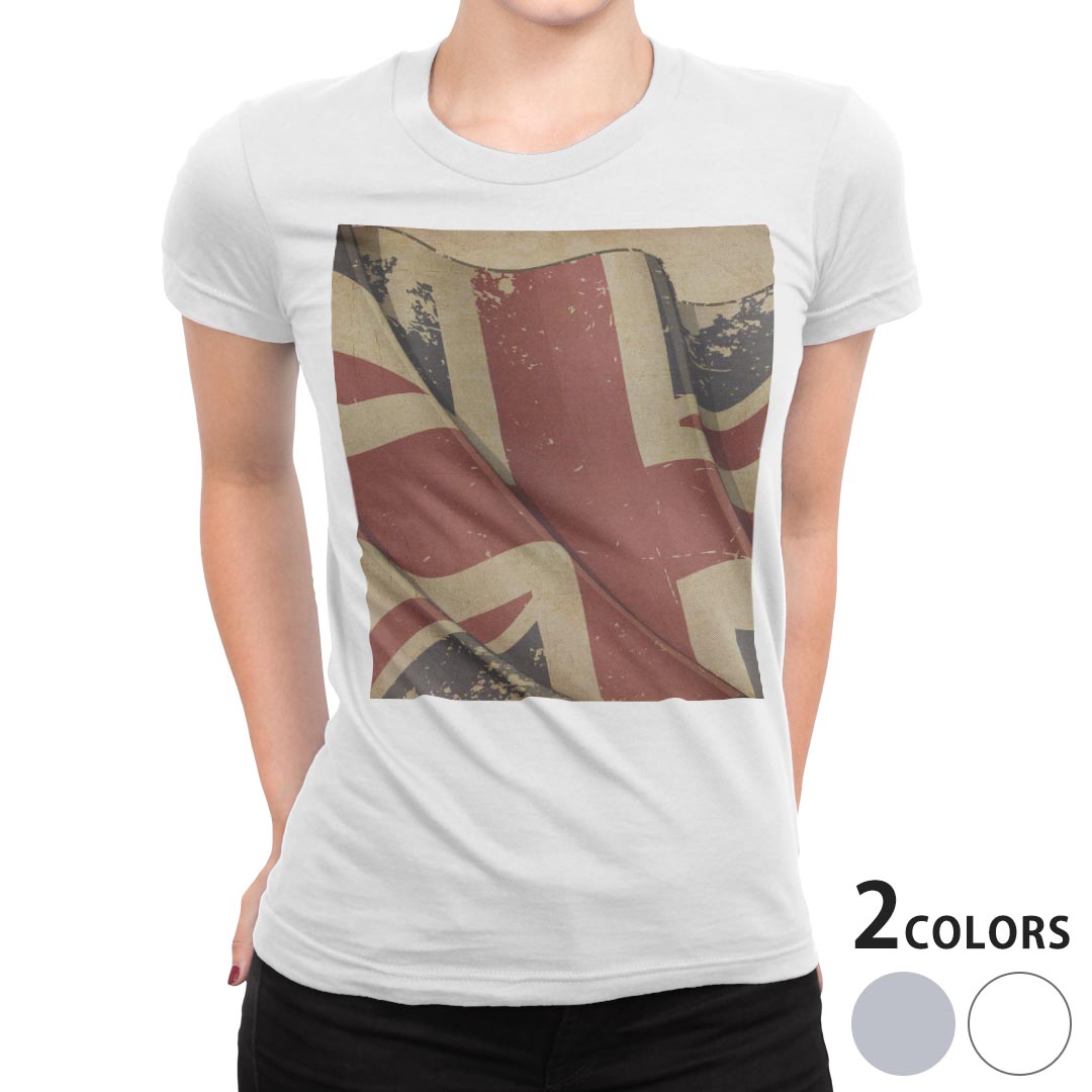 tシャツ レディース 半袖 白地 デザイン M L 白 ホワイト グレー Tシャツ ティーシャツ T shirt 007289 その他 レトロ　国旗　英国