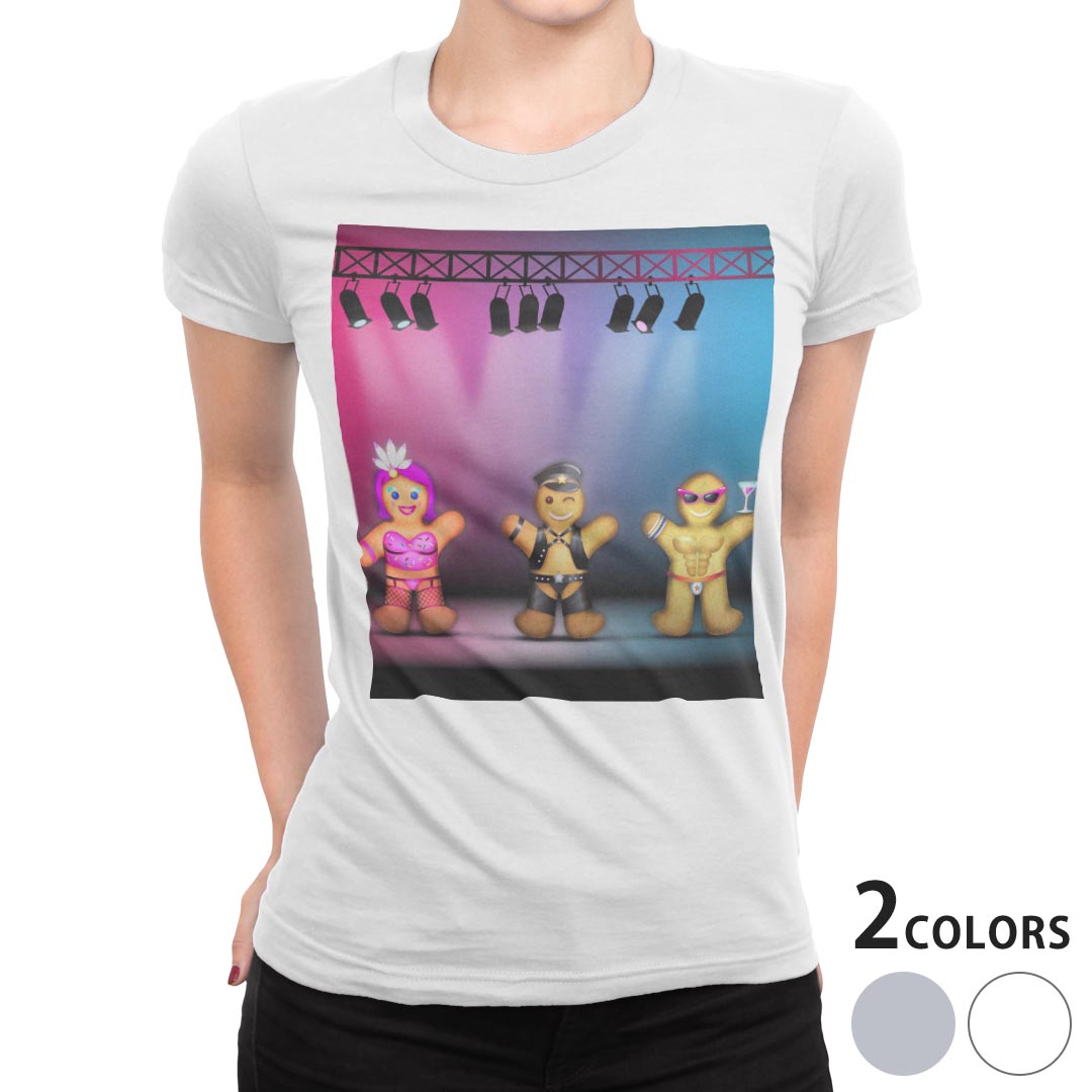 tシャツ レディース 半袖 白地 デザイン M L 白 ホワイト グレー Tシャツ ティーシャツ T shirt 007358 その他 クッキーマン キャラクター ステージ
