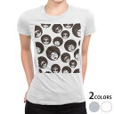 tシャツ レディース 半袖 白地 デザイン M L 白 ホワイト グレー Tシャツ ティーシャツ T shirt 007361 ユニーク アフロ キャラクター 模様