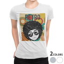 tシャツ レディース 半袖 白地 デザイン M L 白 ホワイト グレー Tシャツ ティーシャツ T shirt 007362 ユニーク アフロ キャラクター レトロ