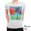 tシャツ レディース 半袖 白地 デザイン M L 白 ホワイト グレー Tシャツ ティーシャツ T shirt 007366 写真・風景 海 夕日 空 植物(4)