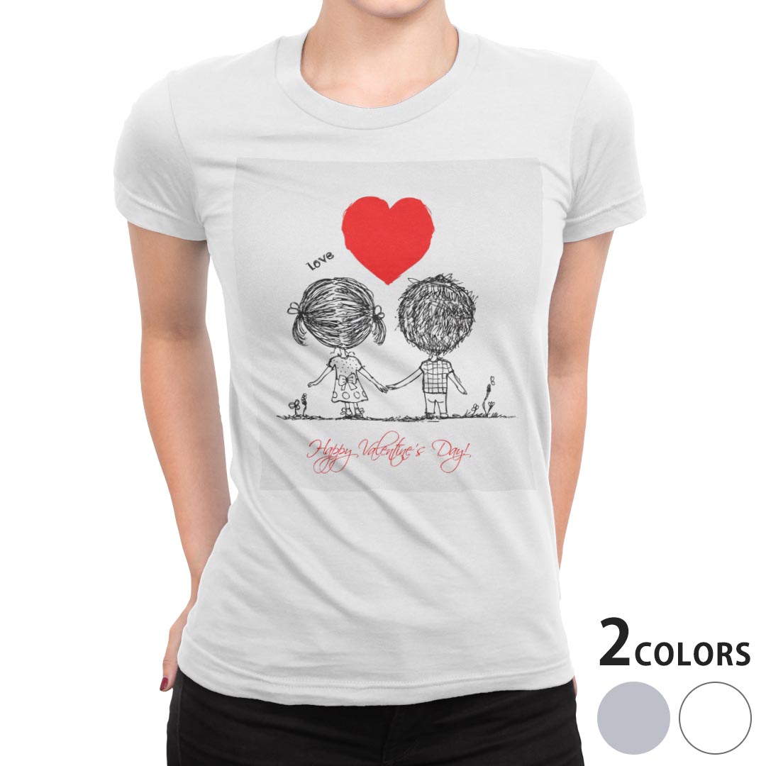 tシャツ レディース 半袖 白地 デザイン M L 白 ホワイト グレー Tシャツ ティーシャツ T shirt 007536 ラブリー ハート　文字　英語　人物 kabekore-10502833 kabeコレ パッケージ画像