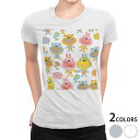 tシャツ レディース 半袖 白地 デザイン M L 白 ホワイト グレー Tシャツ ティーシャツ T shirt 007651 アニマル うさぎ 花 キャラクター イラスト