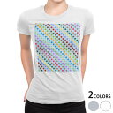 tシャツ レディース 半袖 白地 デザイン S M L XL Tシャツ ティーシャツ T shirt 007778 チェック・ボーダー カラフル　ライン　模様　レインボー