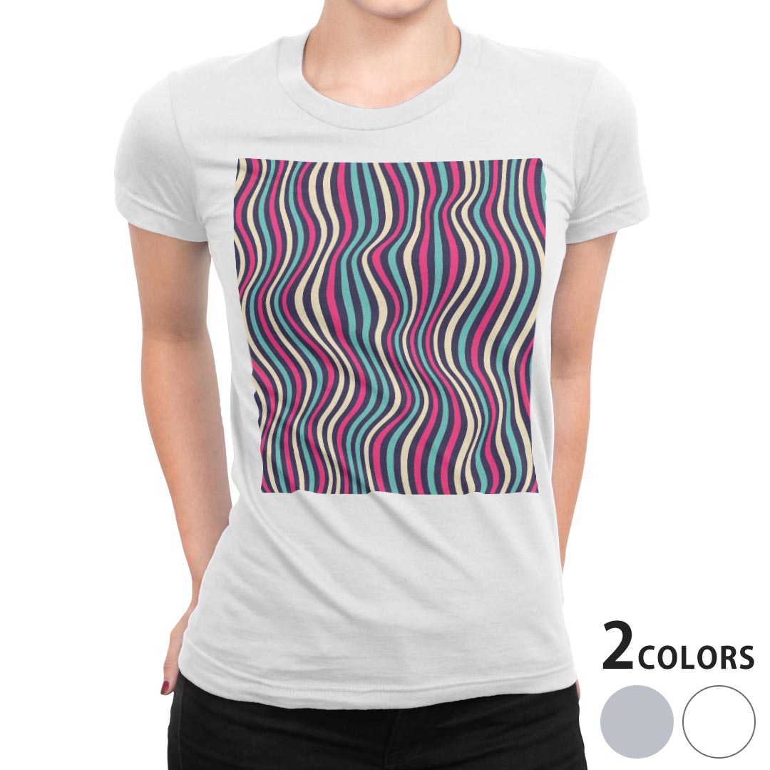 tシャツ レディース 半袖 白地 デザイン M L 白 ホワイト グレー Tシャツ ティーシャツ T shirt 007809 チェック・ボーダー しましま 模様 水色 ピンク