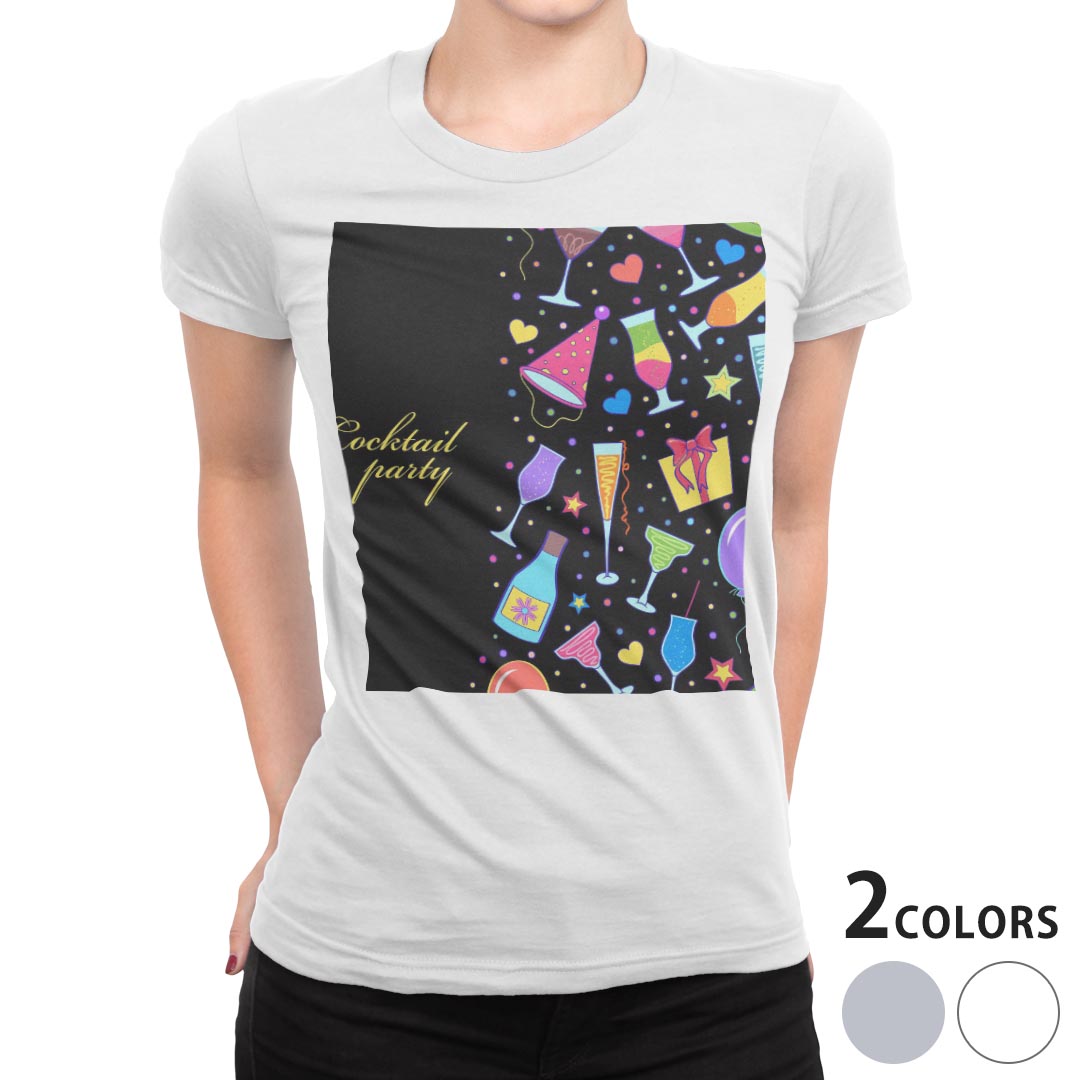 tシャツ レディース 半袖 白地 デザイン M L 白 ホワイト グレー Tシャツ ティーシャツ T shirt 007861 ユニーク カラフル　カクテル　飲み物　ハート