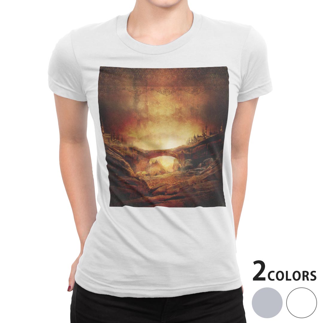 tシャツ レディース 半袖 白地 デザイン M L 白 ホワイト グレー Tシャツ ティーシャツ T shirt 007911 写真・風景 イラスト　ファンタ..
