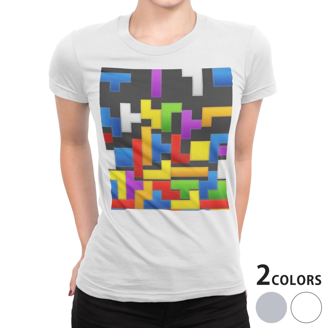 楽天kabeコレtシャツ レディース 半袖 白地 デザイン M L 白 ホワイト グレー Tシャツ ティーシャツ T shirt 007961 ユニーク カラフル　パズル　模様　ゲーム