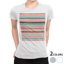 tシャツ レディース 半袖 白地 デザイン M L 白 ホワイト グレー Tシャツ ティーシャツ T shirt 007970 チェック・ボーダー ボーダー ピンク レトロ 模様