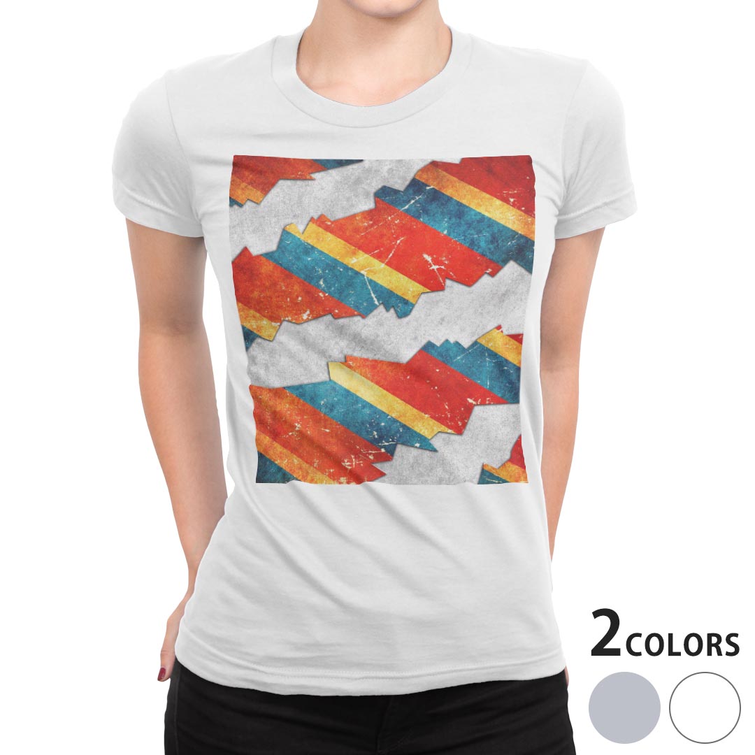 tシャツ レディース 半袖 白地 デザイン M L 白 ホワイト グレー Tシャツ ティーシャツ T shirt 008006 ユニーク カラフル　レトロ　赤　レッド