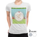 tシャツ レディース 半袖 白地 デザイン M L 白 ホワイト グレー Tシャツ ティーシャツ T shirt 008018 アニマル 兎 うさぎ イラスト 水色 黄緑