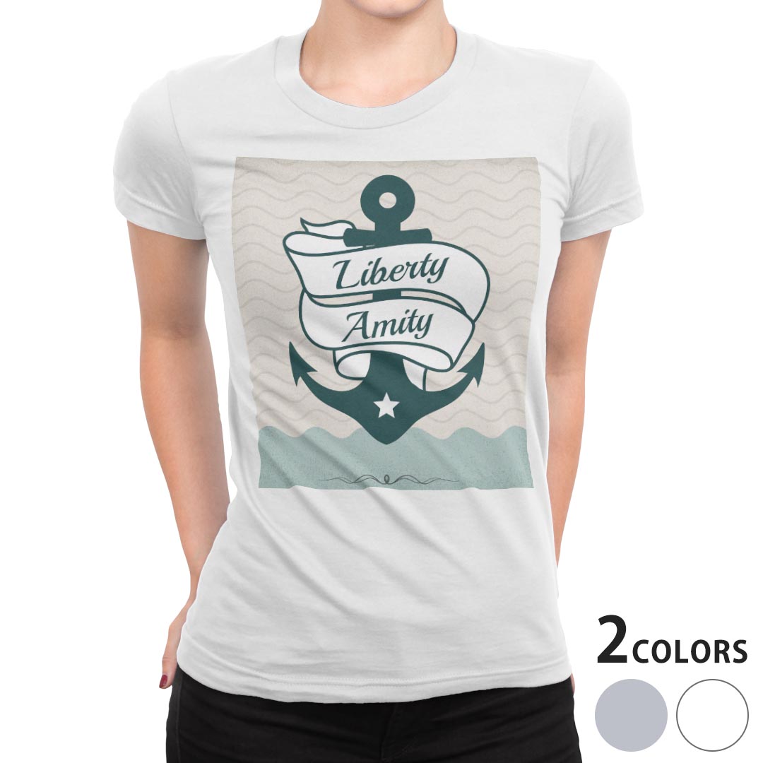 tシャツ レディース 半袖 白地 デザイン M L 白 ホワイト グレー Tシャツ ティーシャツ T shirt 008064 ユニーク 海　イラスト　青　ブルー