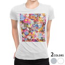 tシャツ レディース 半袖 白地 デザイン M L 白 ホワイト グレー Tシャツ ティーシャツ T shirt 008092 ユニーク 花 フラワー うさぎ カラフル 兎
