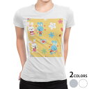 tシャツ レディース 半袖 白地 デザイン M L 白 ホワイト グレー Tシャツ ティーシャツ T shirt 008117 ユニーク アニマル ハート 花 フラワー うさぎ 兎(4)