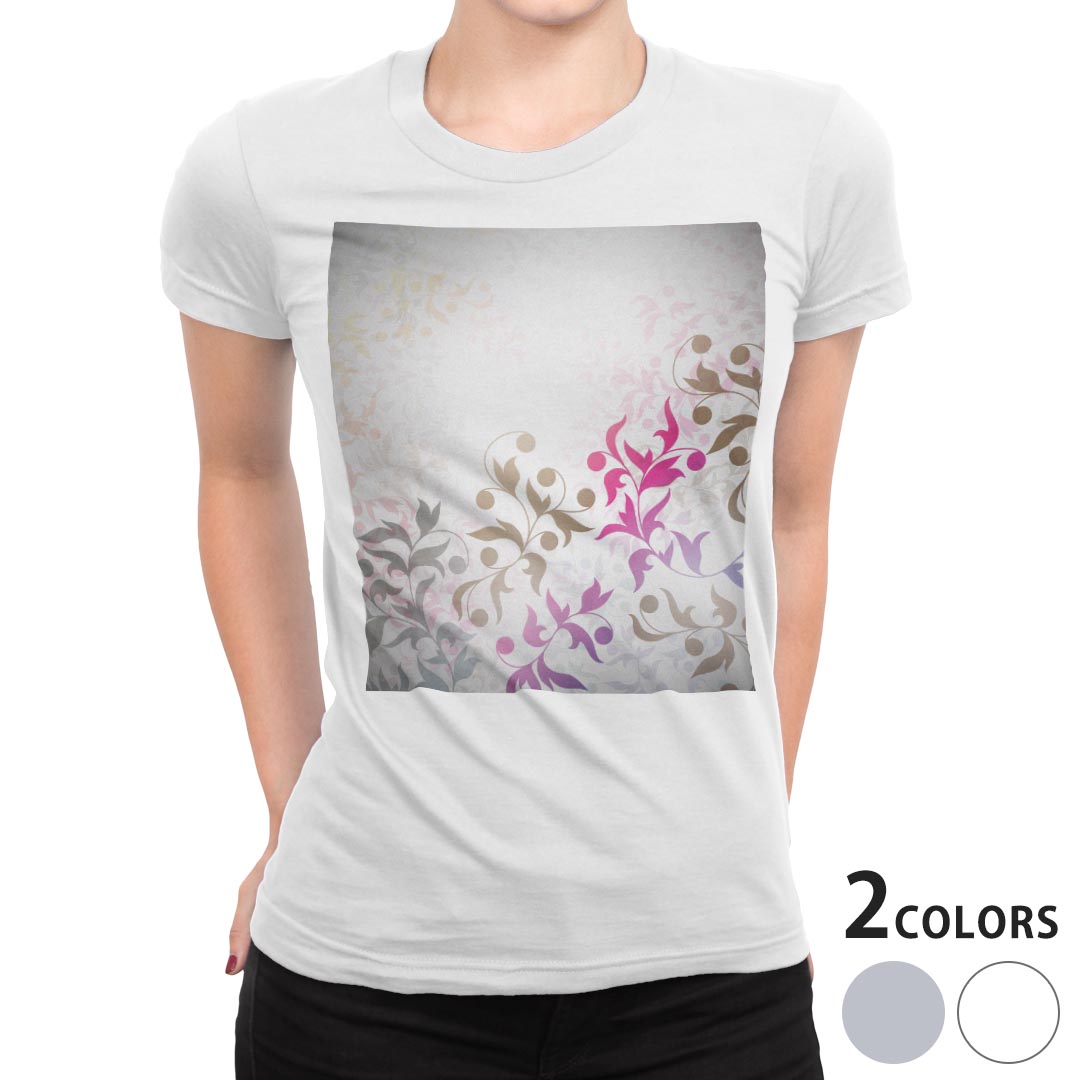 tシャツ レディース 半袖 白地 デザイン M L 白 ホワイト グレー Tシャツ ティーシャツ T shirt 008218 クール 植物　カラフル　レインボー