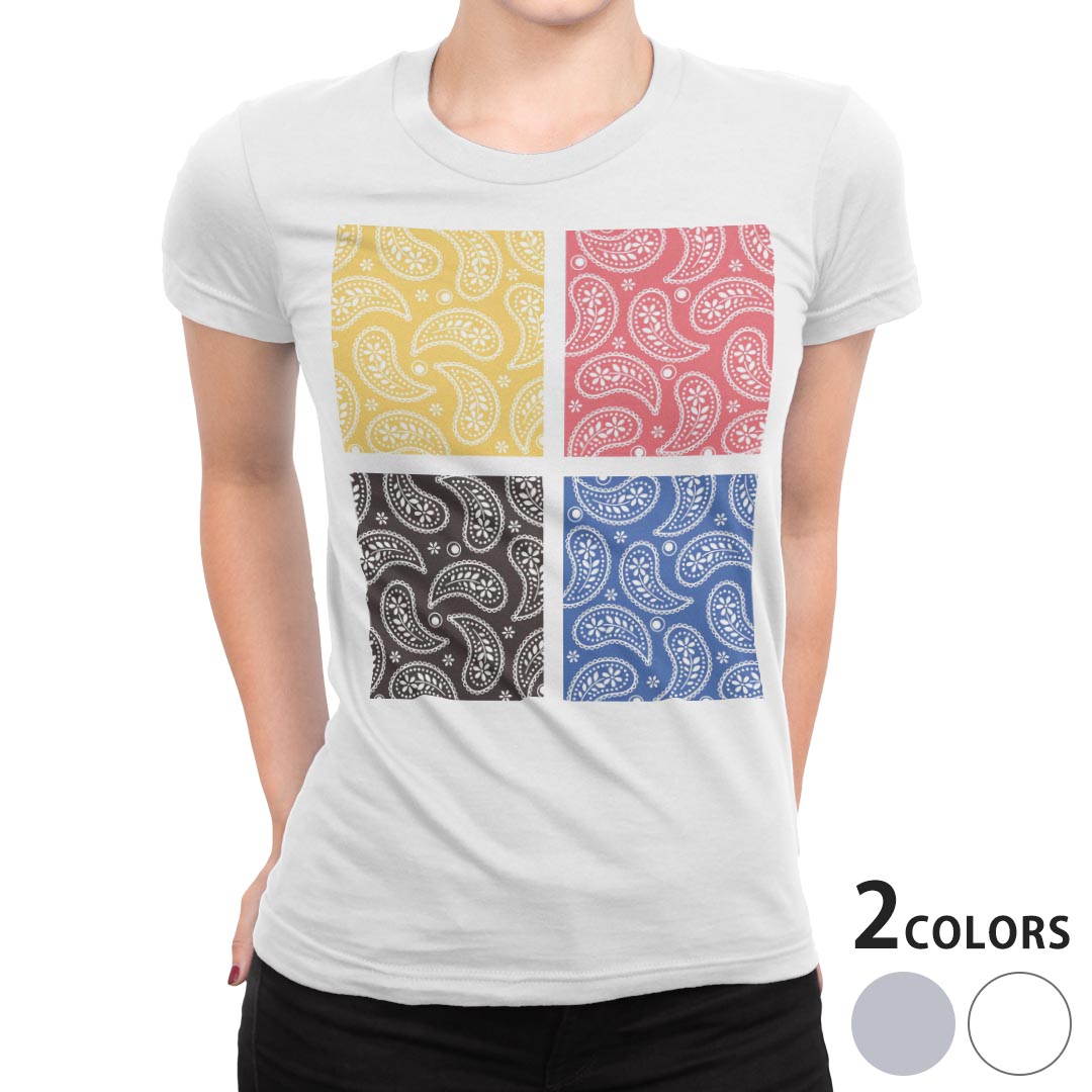 tシャツ レディース 半袖 白地 デザイン M L 白 ホワイト グレー Tシャツ ティーシャツ T shirt 008236 チェック・ボーダー 花 フラワー カラフル 模様