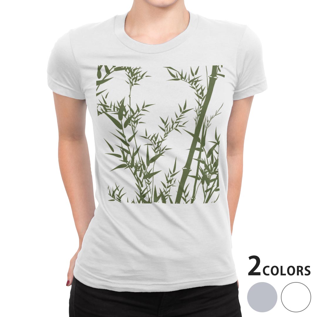 tシャツ レディース 半袖 白地 デザイン M L 白 ホワイト グレー Tシャツ ティーシャツ T shirt 008237 フラワー 和風　和柄　竹