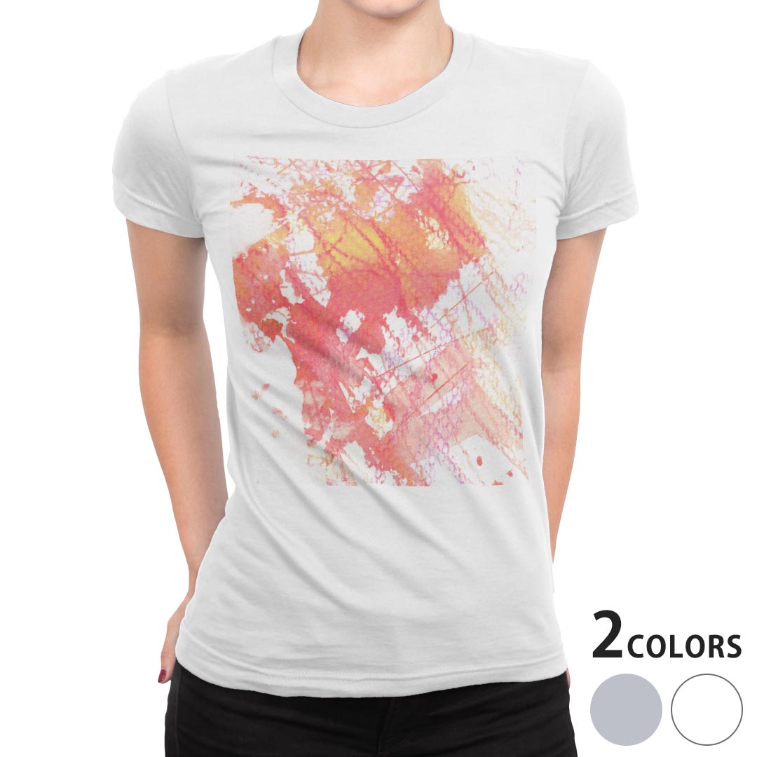 tシャツ レディース 半袖 白地 デザイン M L 白 ホワイト グレー Tシャツ ティーシャツ T shirt 008346 ユニーク インク　ペンキ　赤　レッド　水彩 kabekore-11250938 kabeコレ パッケージ画像