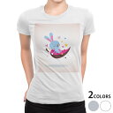 tシャツ レディース 半袖 白地 デザイン M L 白 ホワイト グレー Tシャツ ティーシャツ T shirt 008360 ユニーク 兎 うさぎ イラスト ハート